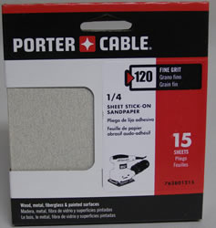 Porter Cable 1/4 Sheet, Adhesive-Backed Sanding Sheets - 120 Grit 762801215